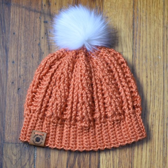 Crocheted Hand-made Cable Knit Orange Hat - Picture 4 of 6